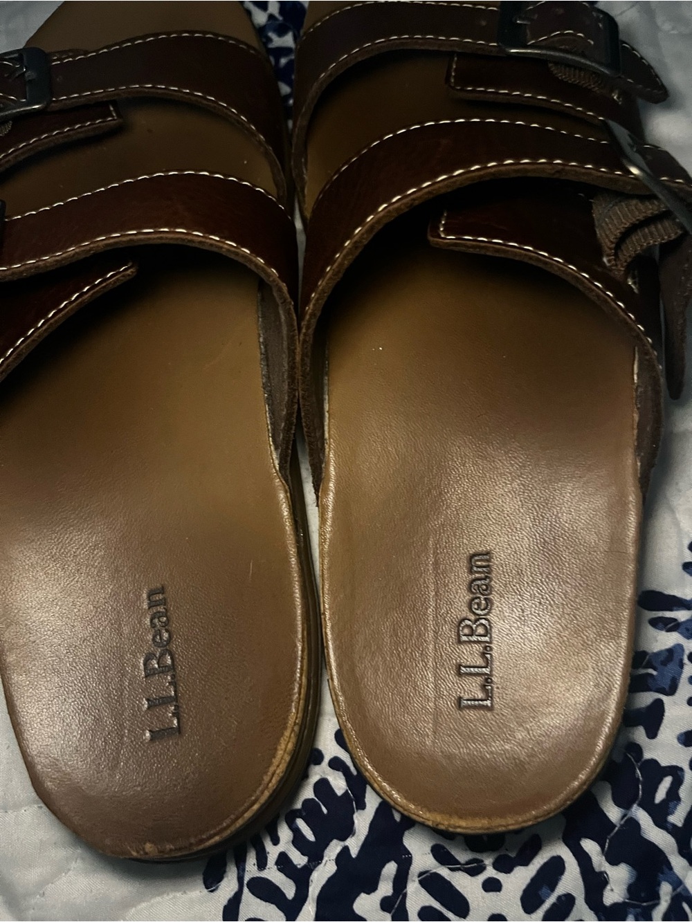 L.L. Bean Dark Brown Double-Buckle Leather Slide Sandals - Picture 5 of 10